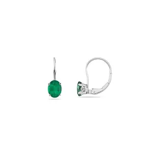 0.69-0.90 Cts of 6x4 mm AA Oval Natural Emerald Stud Earrings with Scroll Lever Backs in 14K White Gold
