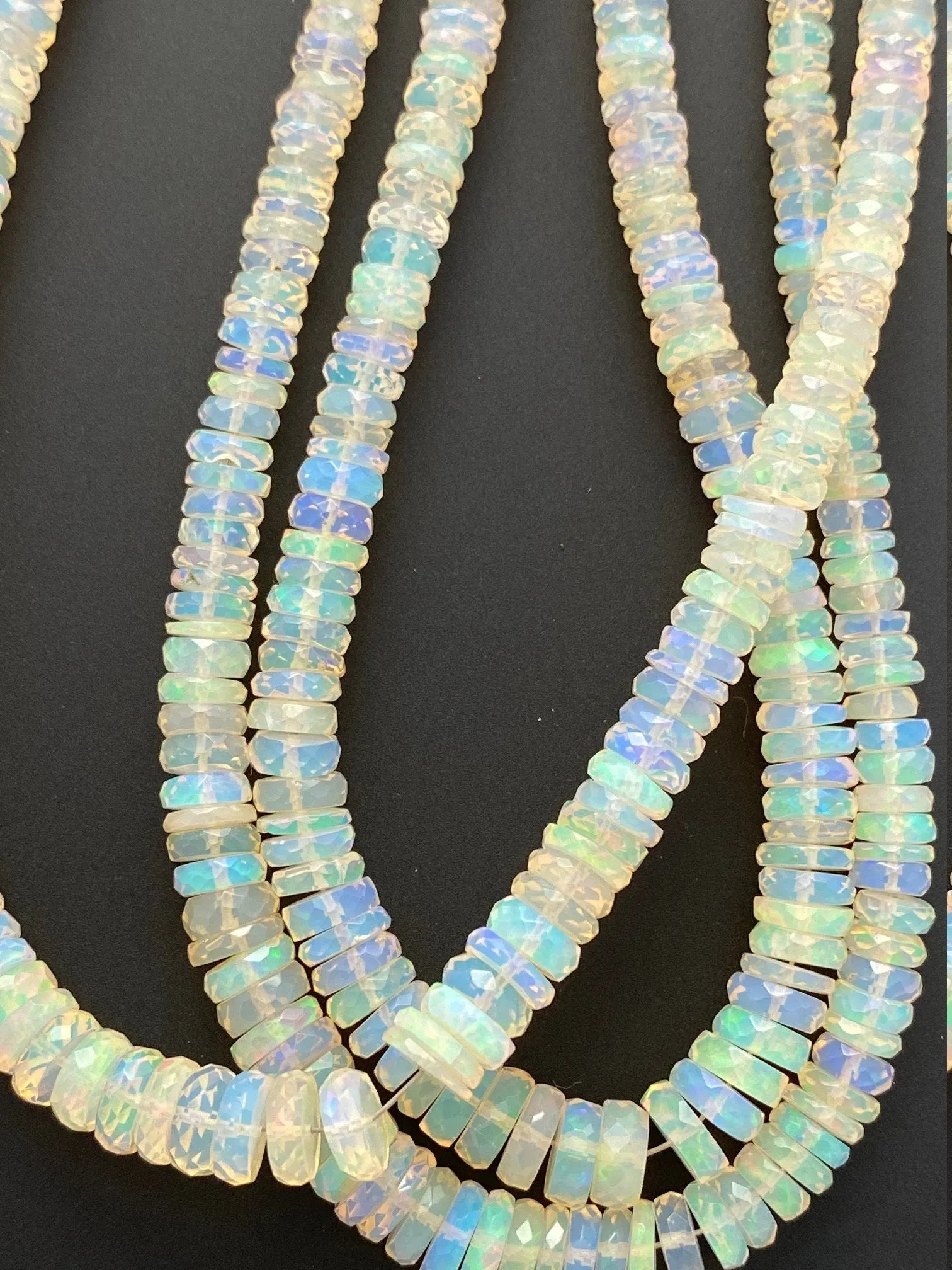 1 Strand of Natural Ethiopian OPAL Faceted Coin/Wheel Shaped Beads, Graduated between 3 mm to 6 mm, 100% Natural, 17 Inch long Strand #opal4