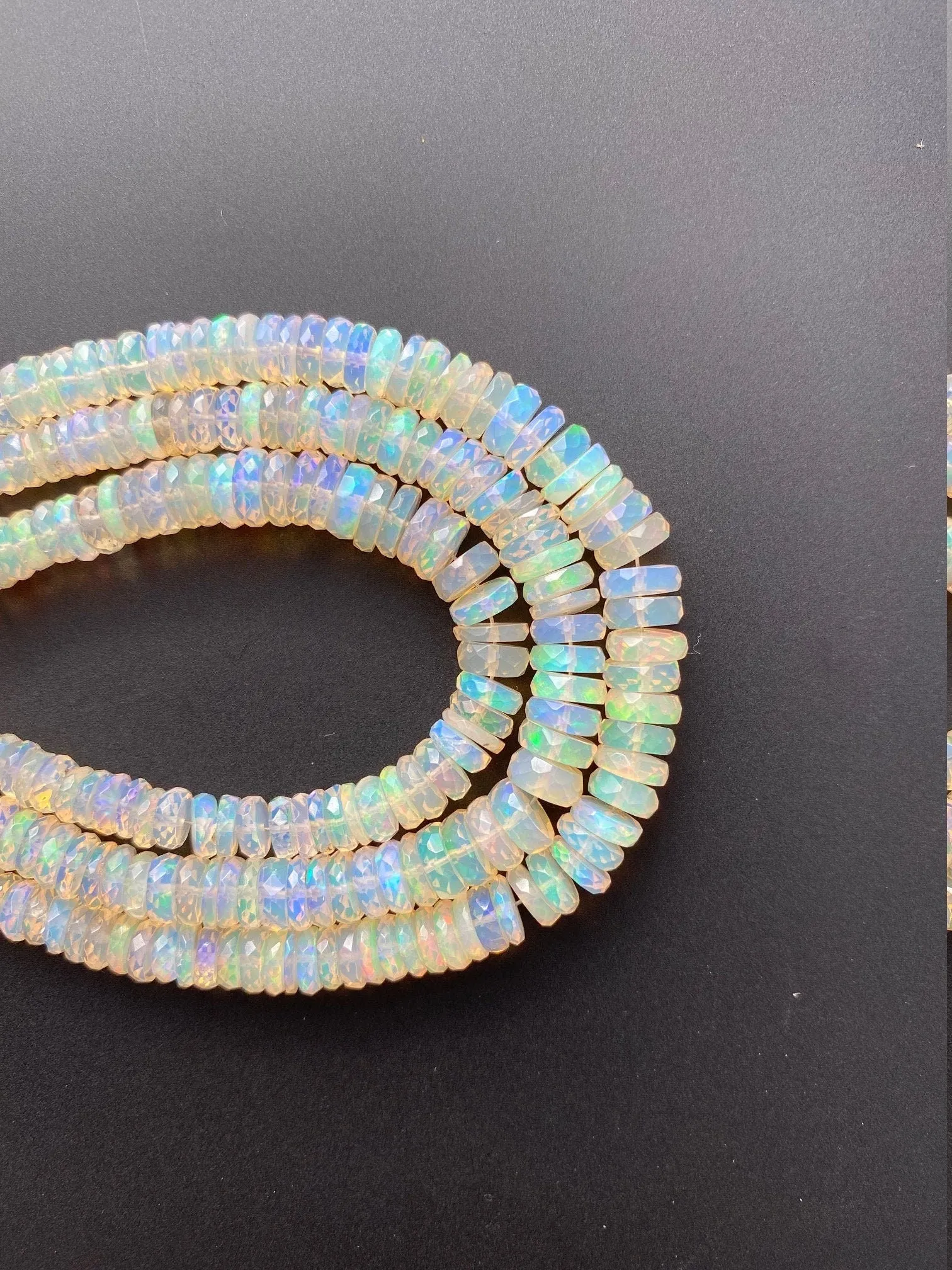 1 Strand of Natural Ethiopian OPAL Faceted Coin/Wheel Shaped Beads, Graduated between 3 mm to 6 mm, 100% Natural, 17 Inch long Strand #opal4