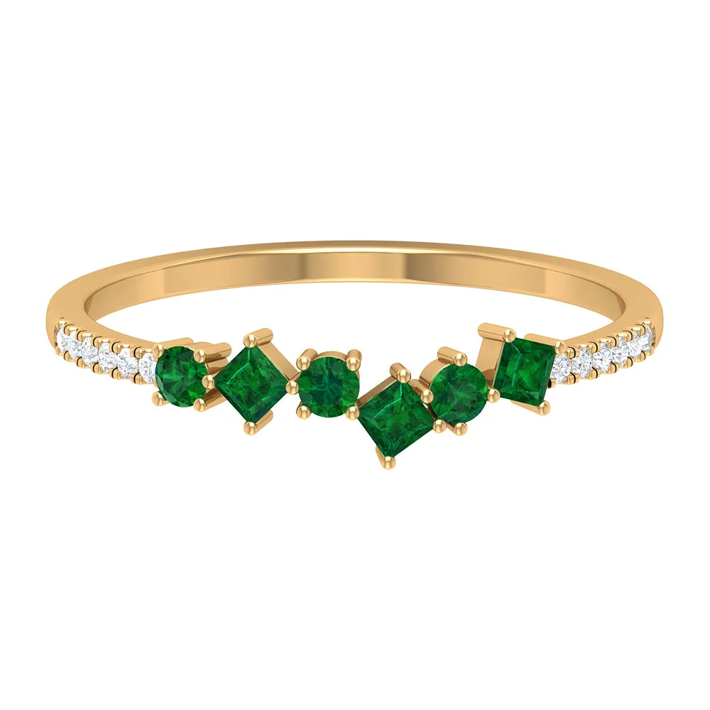 1/4 CT Created Emerald and Diamond Minimal Ring