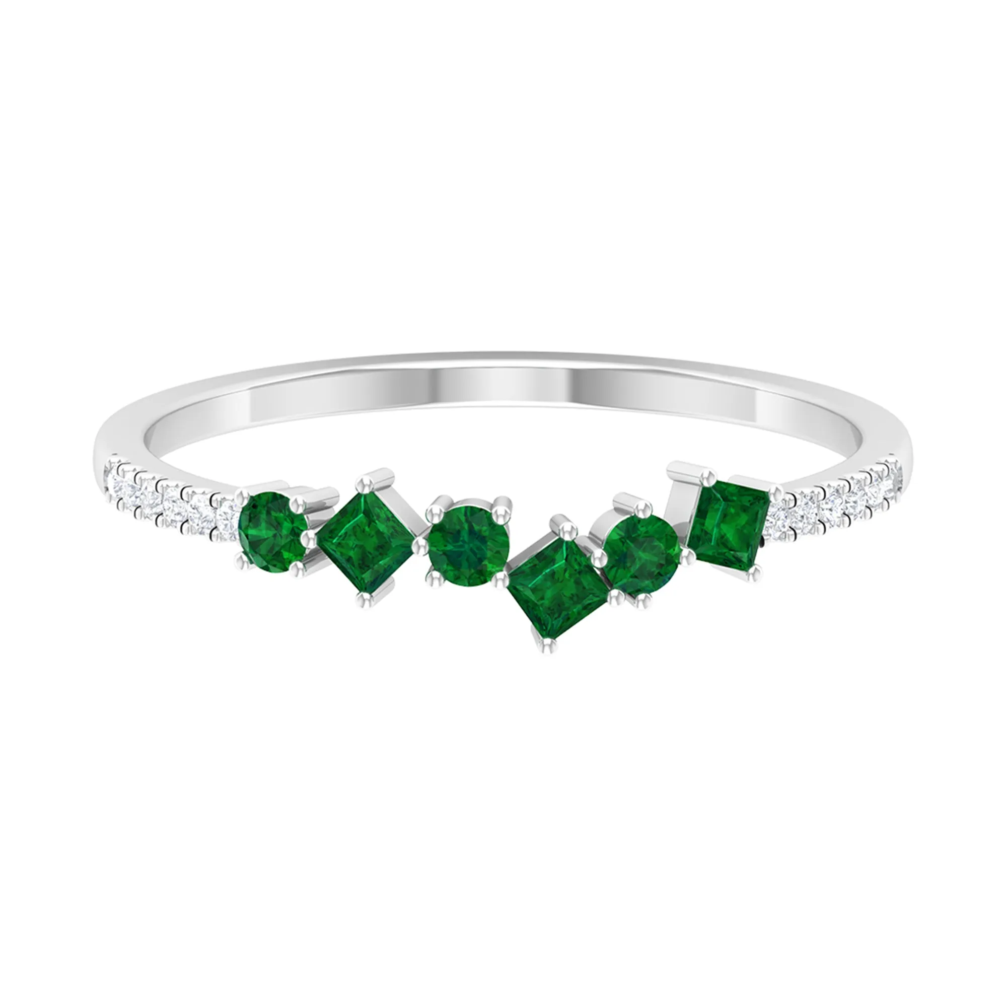 1/4 CT Created Emerald and Diamond Minimal Ring