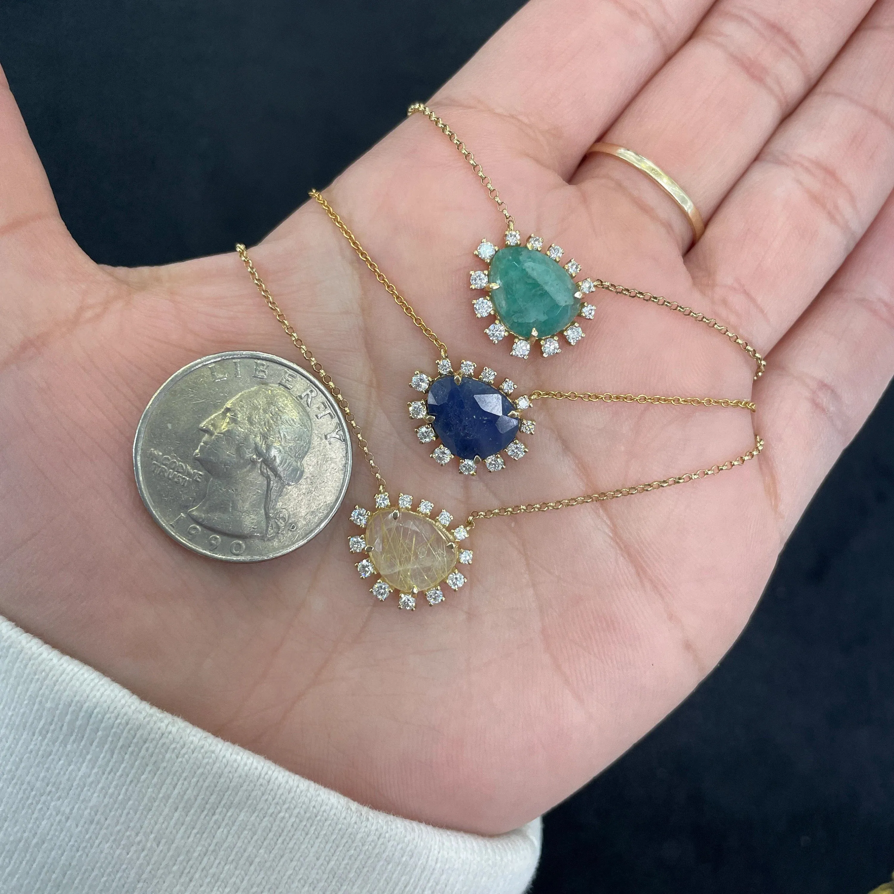 14K Yellow Gold Diamond Australian Opal  Necklace