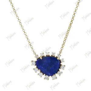 14K Yellow Gold Diamond Australian Opal  Necklace