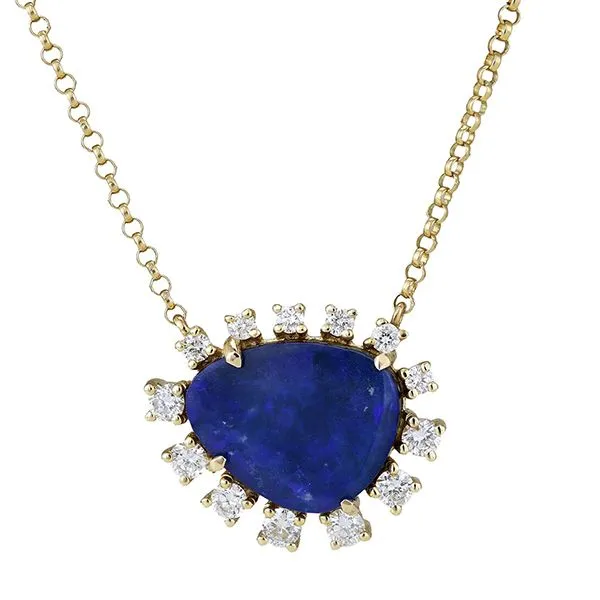 14K Yellow Gold Diamond Australian Opal  Necklace
