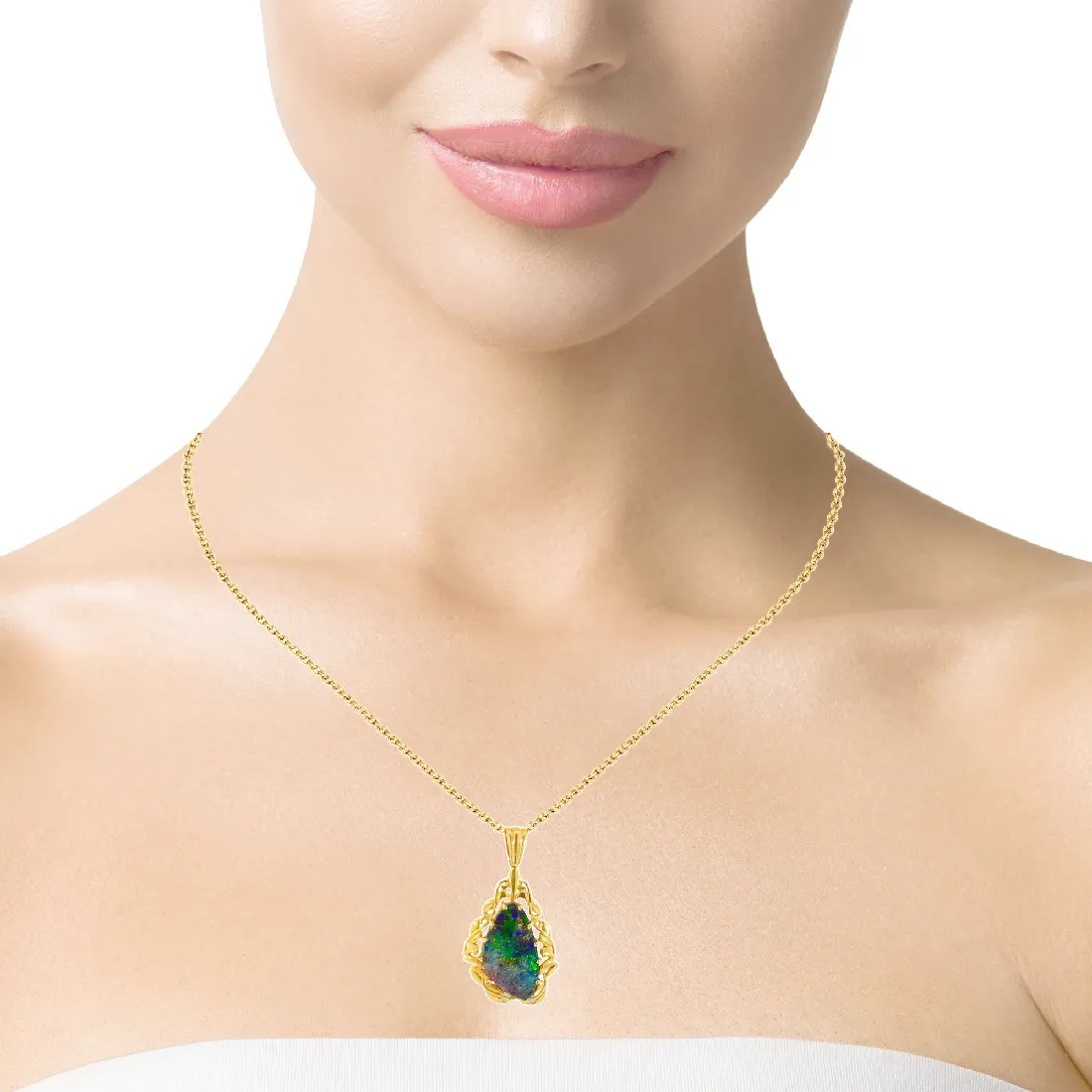 14Kt Yellow Gold Pendant - 4.86ct Boulder Opal, Dainty Heart Necklace, Birthstone Jewelry, Opal & Crystal Necklace, Perfect Gift for Her