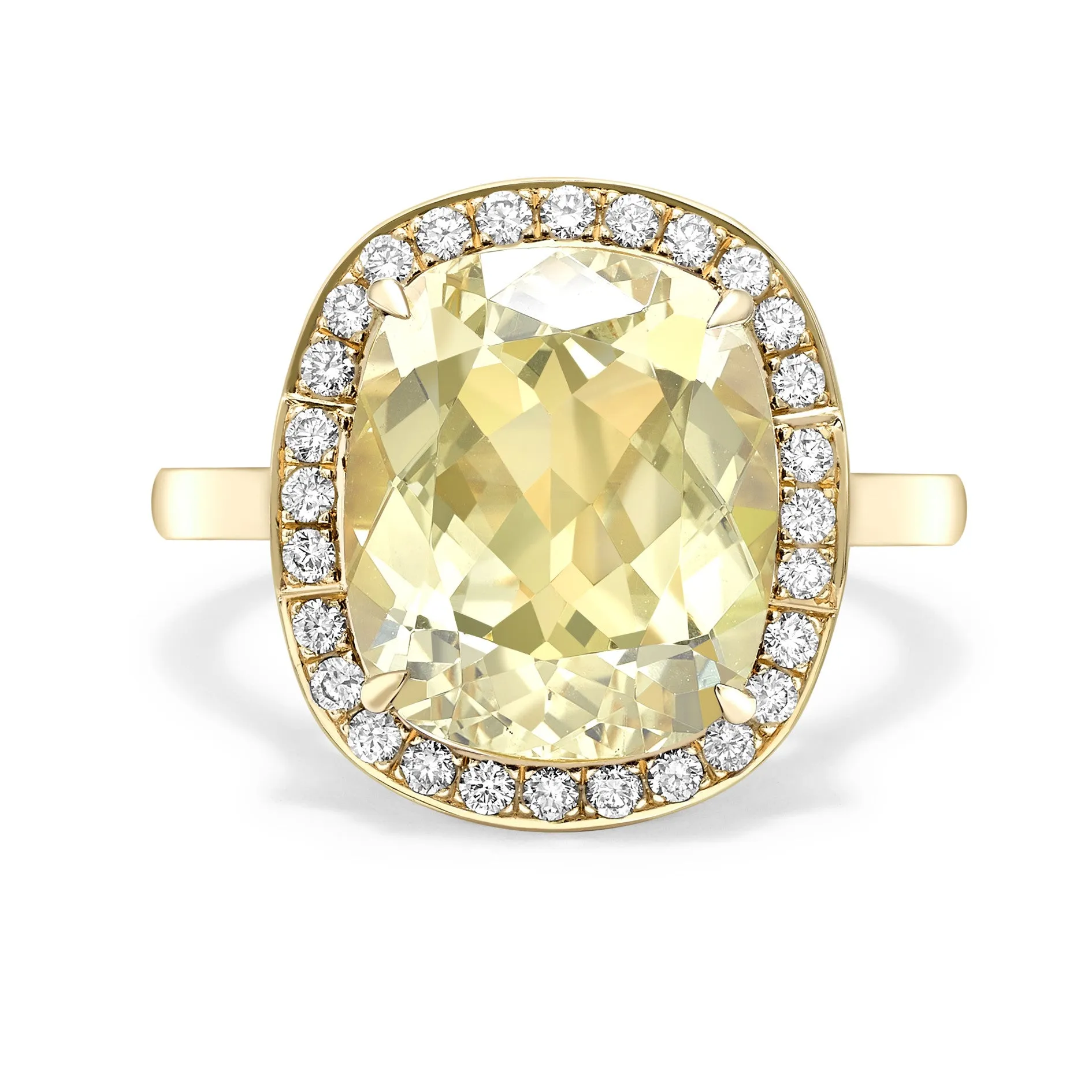 18 K Yellow Gold Yellow Beryl and Diamond Lovers Knot Cocktail Ring