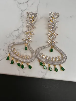 AD Emerald Green Stone Floral Cascade Earrings