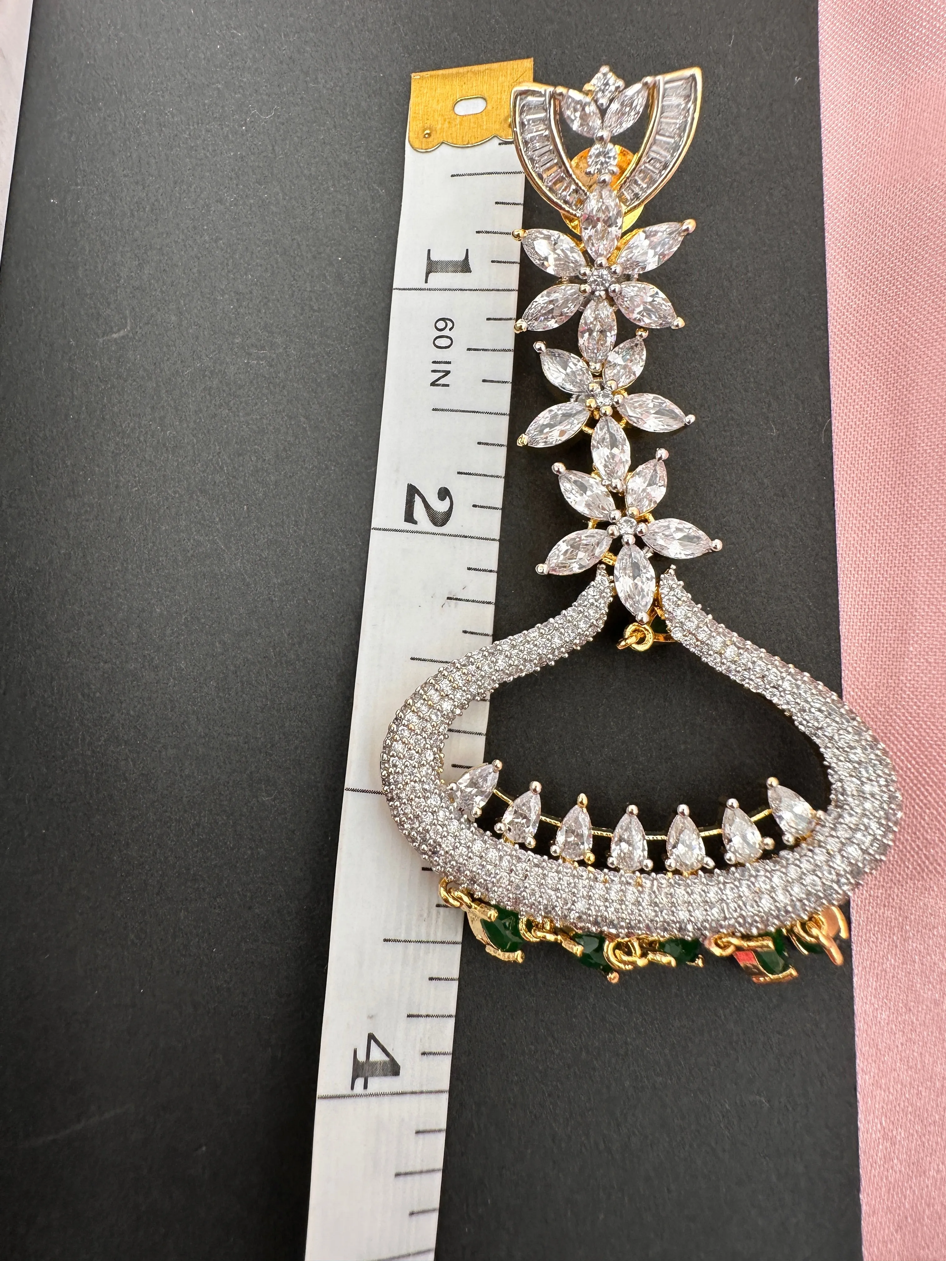 AD Emerald Green Stone Floral Cascade Earrings