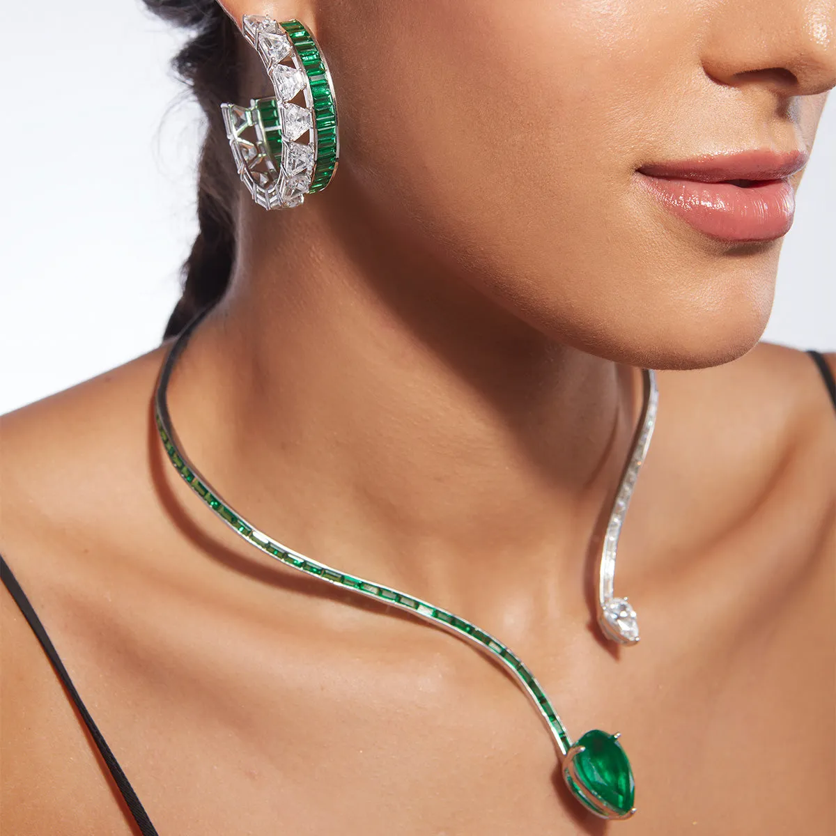 Amalfi 925 Silver Emerald Hydro  Maxi Hoop Earrings