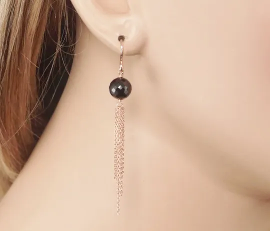 Black Spinel Tassel Earrings