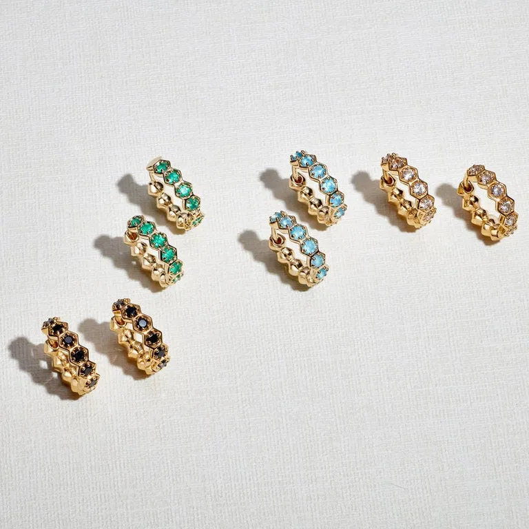 Deco White Sapphire Hoop Earrings - Gold - 48001YNOE