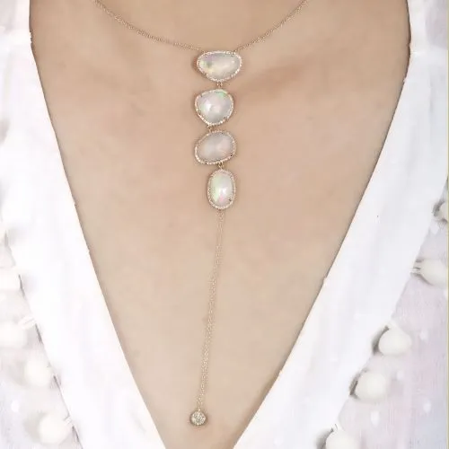 Diamond Ethopian Opal Necklace Free Size Stone