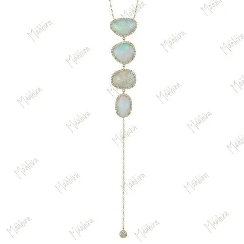 Diamond Ethopian Opal Necklace Free Size Stone