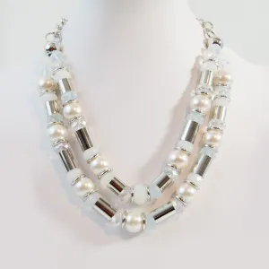 Double strand tube and cut glass statement necklace