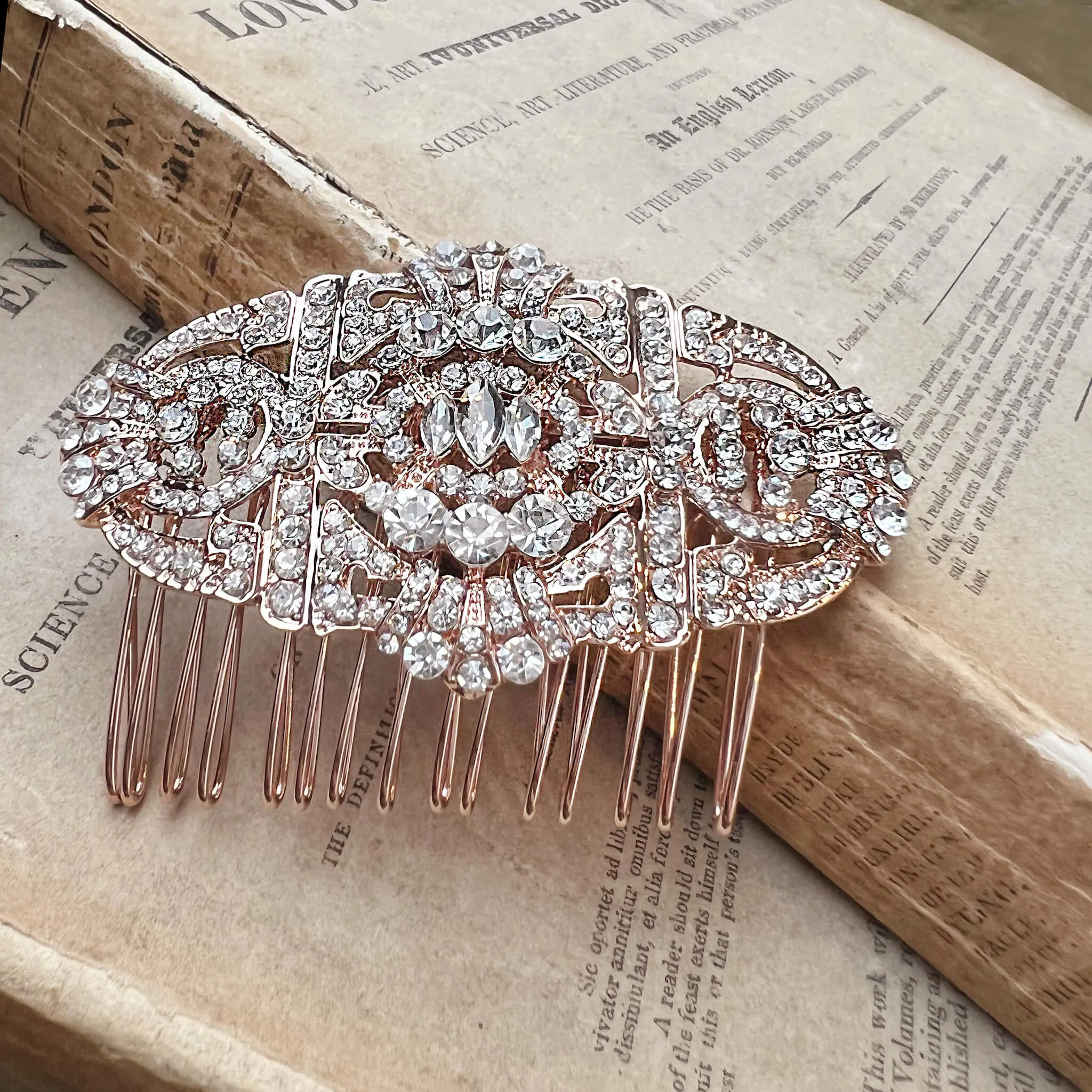 Elise, Rose Gold Art Deco Style Comb