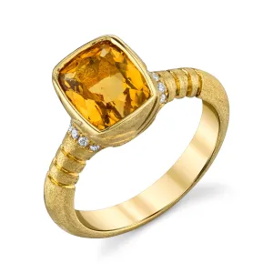 Golden Beryl and Diamond Ring in 18k Yellow Gold, 2.76 Carats
