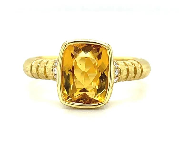 Golden Beryl and Diamond Ring in 18k Yellow Gold, 2.76 Carats