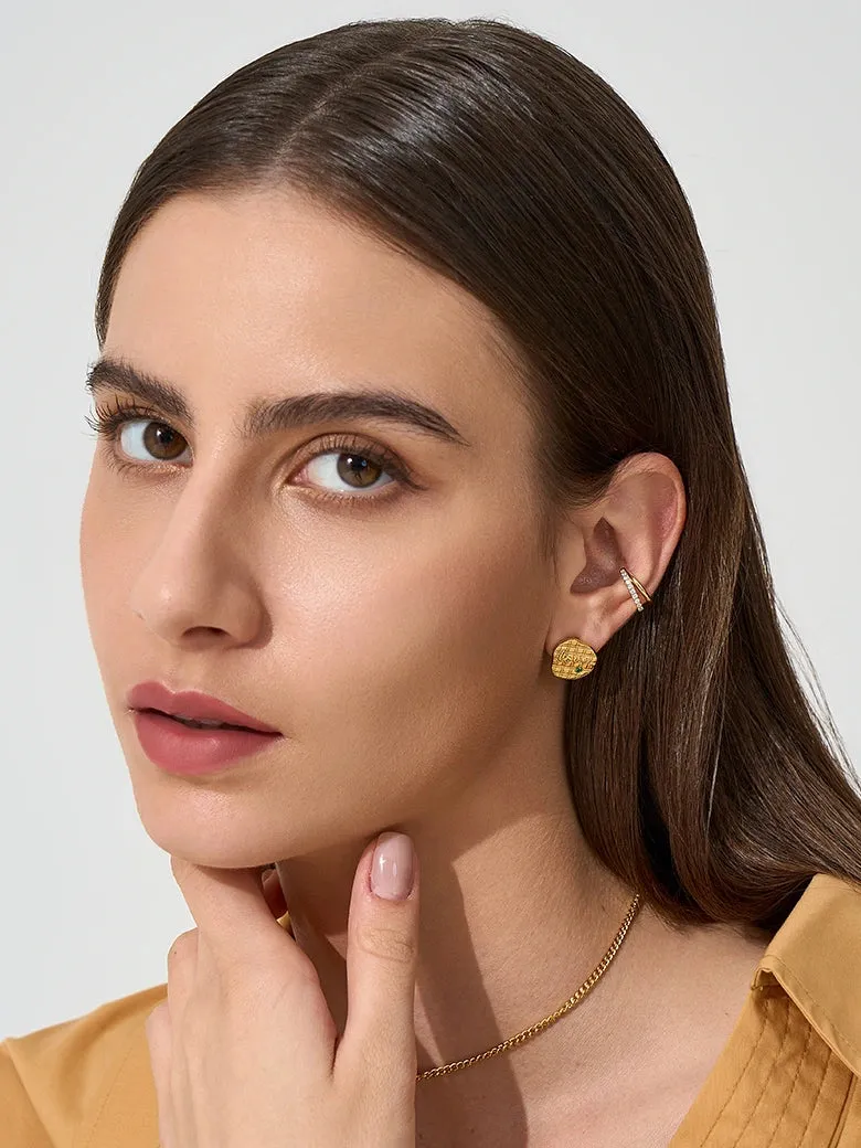 Irregular Plaid Texture Love Emerald earrings
