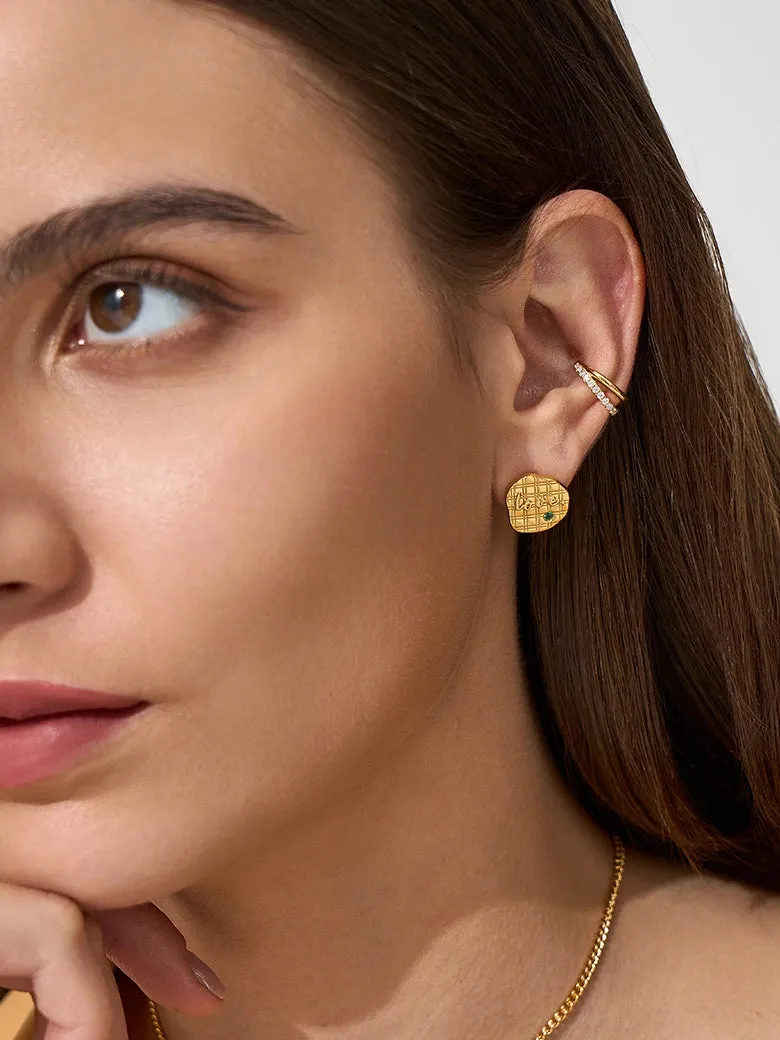 Irregular Plaid Texture Love Emerald earrings