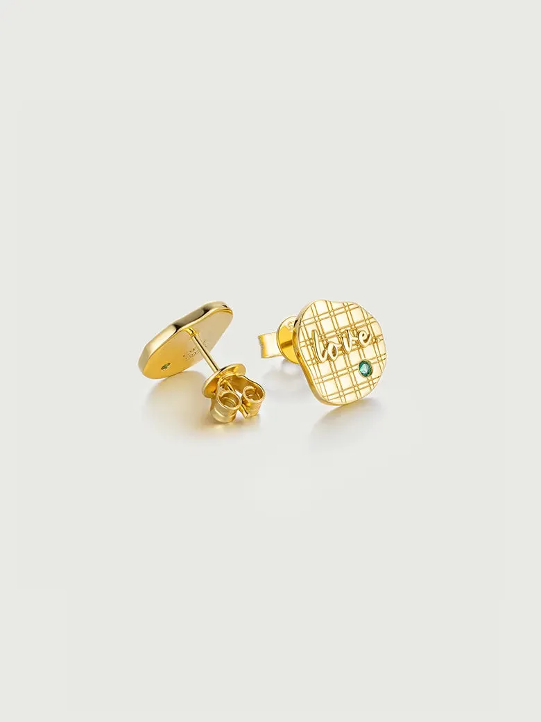Irregular Plaid Texture Love Emerald earrings