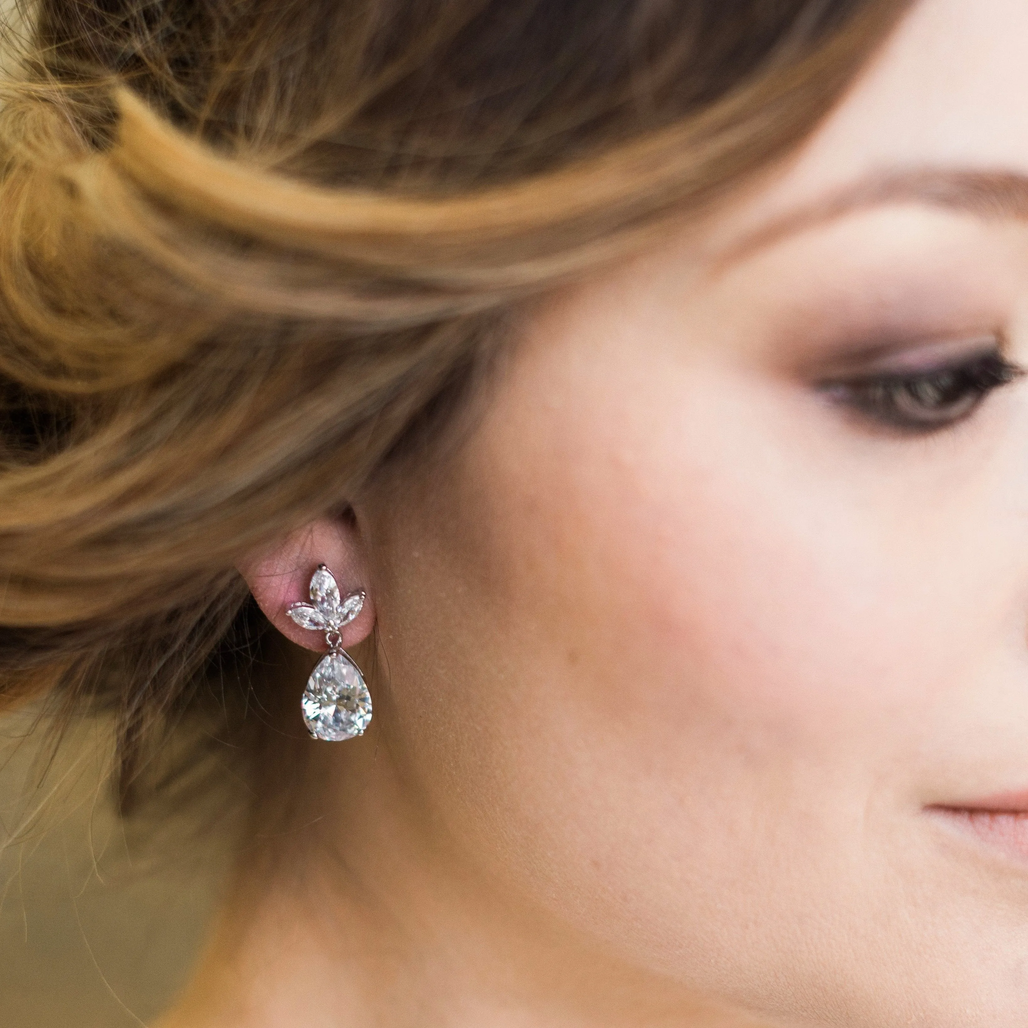 Jenna, Crystal Silver Teardrop Earrings