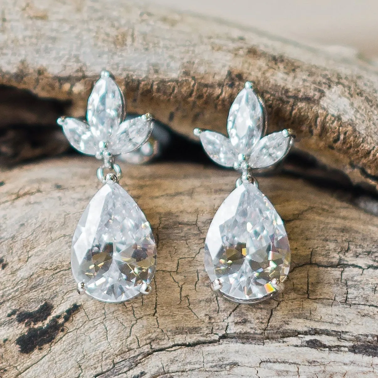 Jenna, Crystal Silver Teardrop Earrings