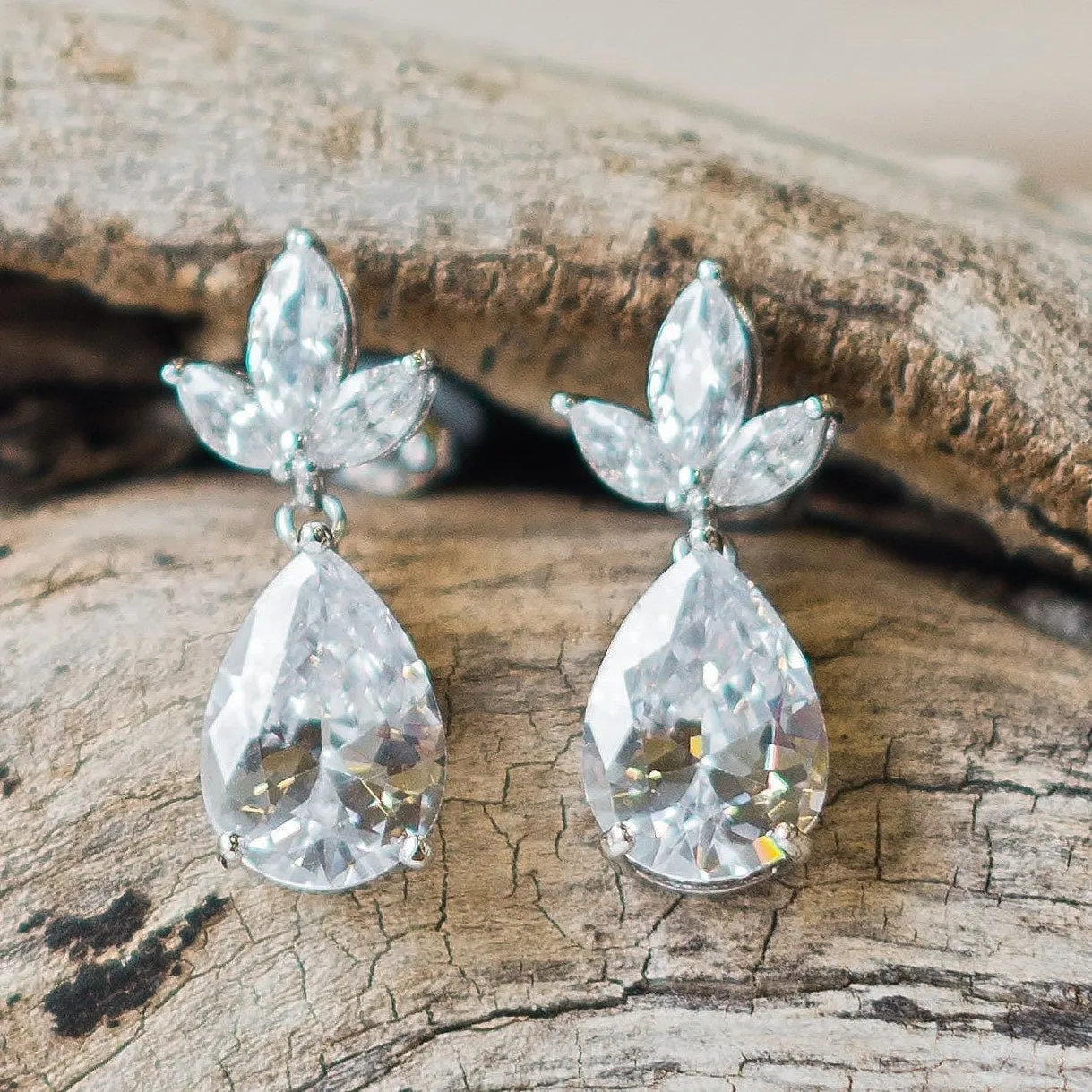 Jenna, Crystal Silver Teardrop Earrings
