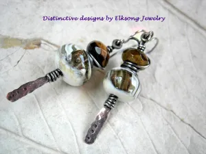 Lampwork Glass & Gemstone Earrings, Rustic Metalwork, Mixed Metal