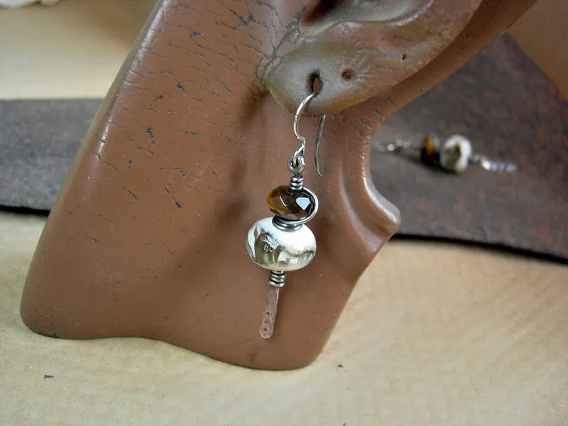 Lampwork Glass & Gemstone Earrings, Rustic Metalwork, Mixed Metal