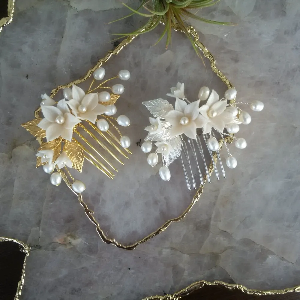 LILA Flower & Pearl Bridal Hair Comb
