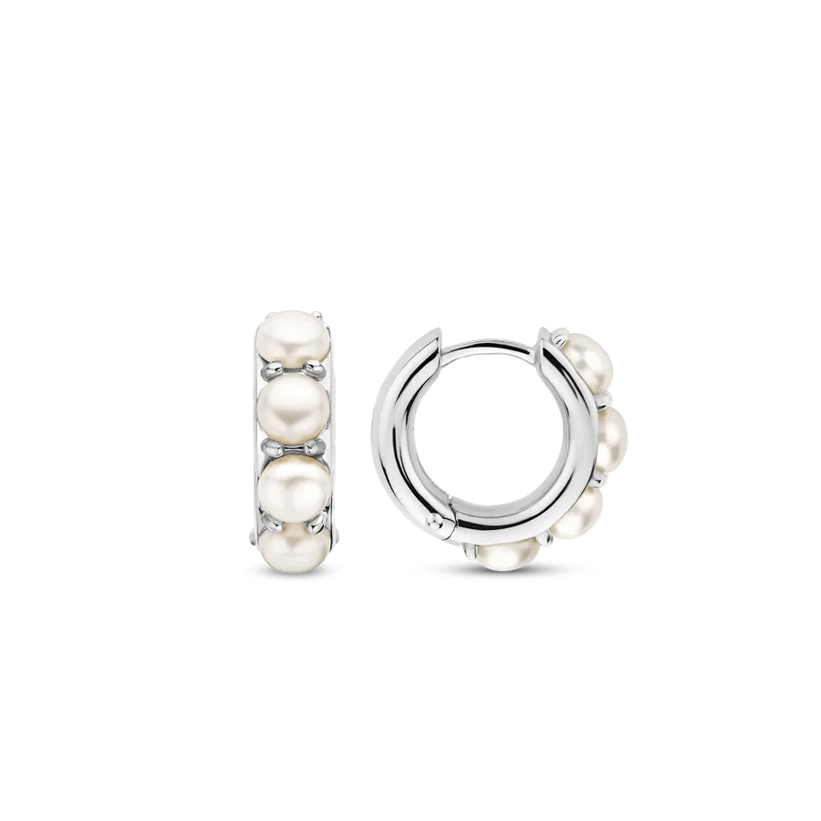 Milano Small Pearl Hoop Earrings - Silver - 7962PW