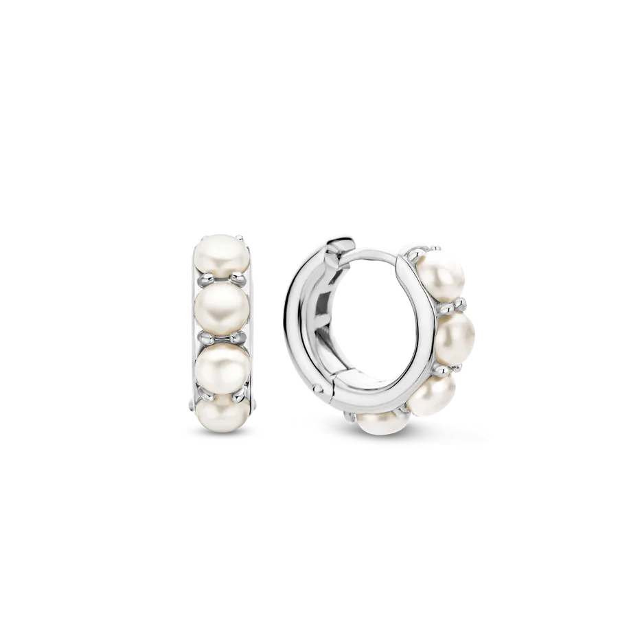 Milano Small Pearl Hoop Earrings - Silver - 7962PW