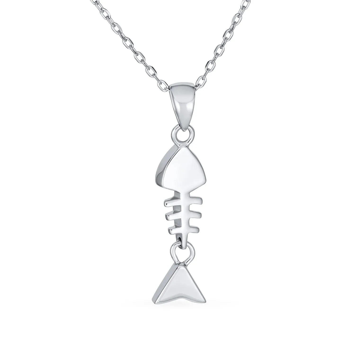 Nautical Gemstone Blue Opal Fishbone Pendant Necklace in Sterling Silver