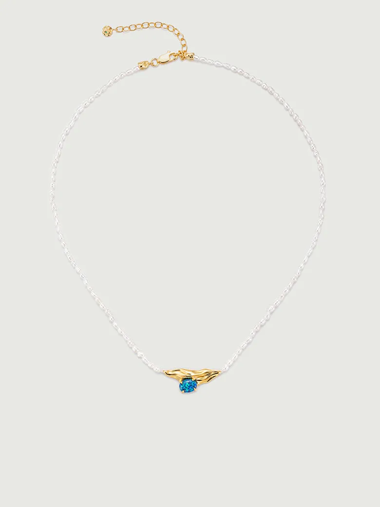 Opal Texture Beaded Pearl Necklace