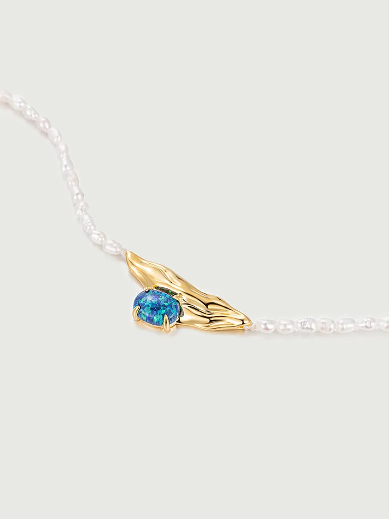Opal Texture Beaded Pearl Necklace