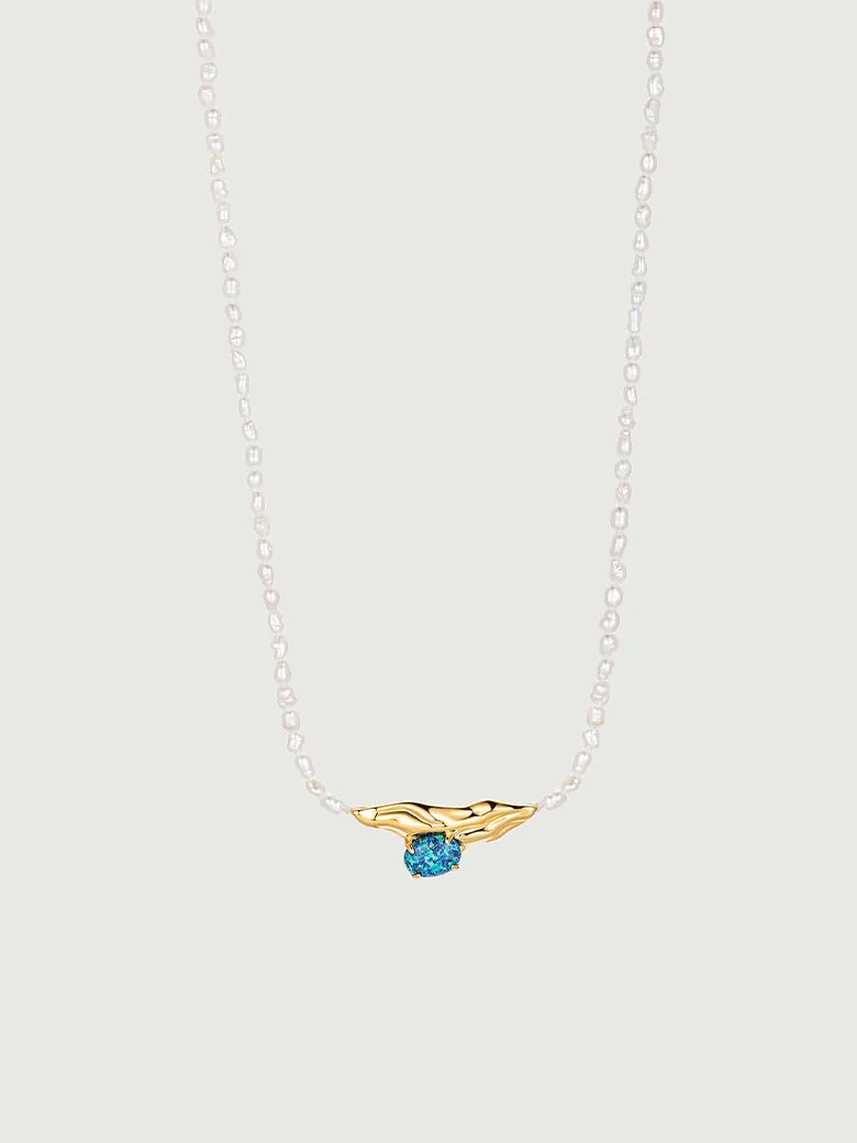 Opal Texture Beaded Pearl Necklace