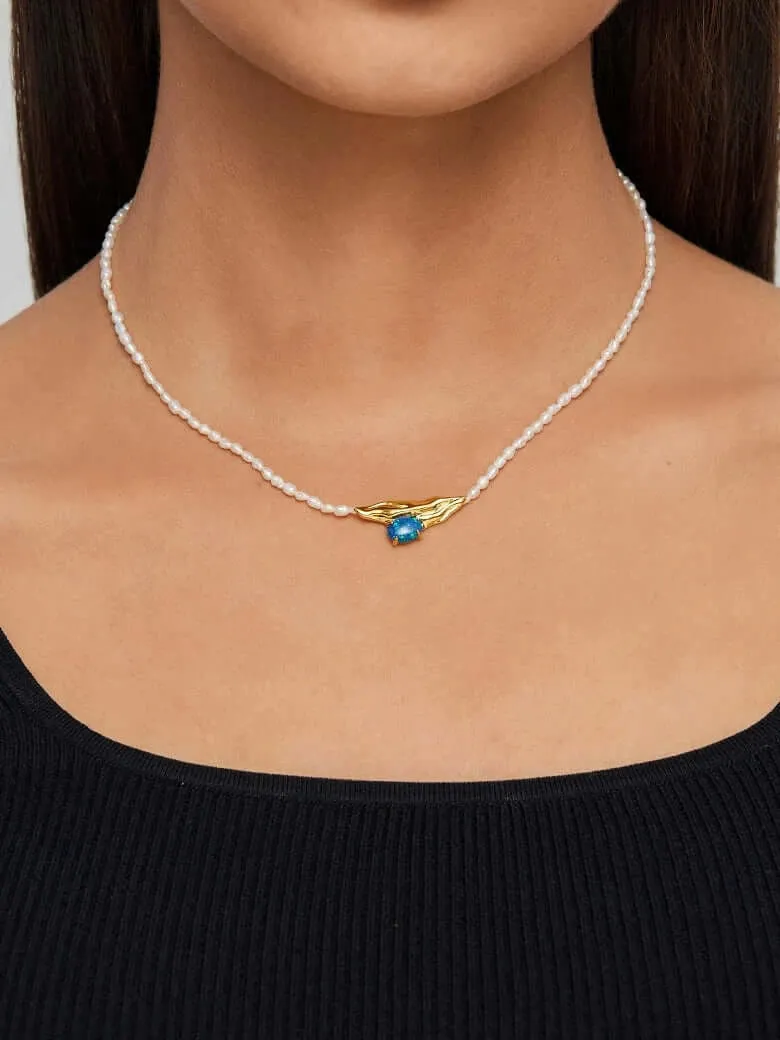 Opal Texture Beaded Pearl Necklace