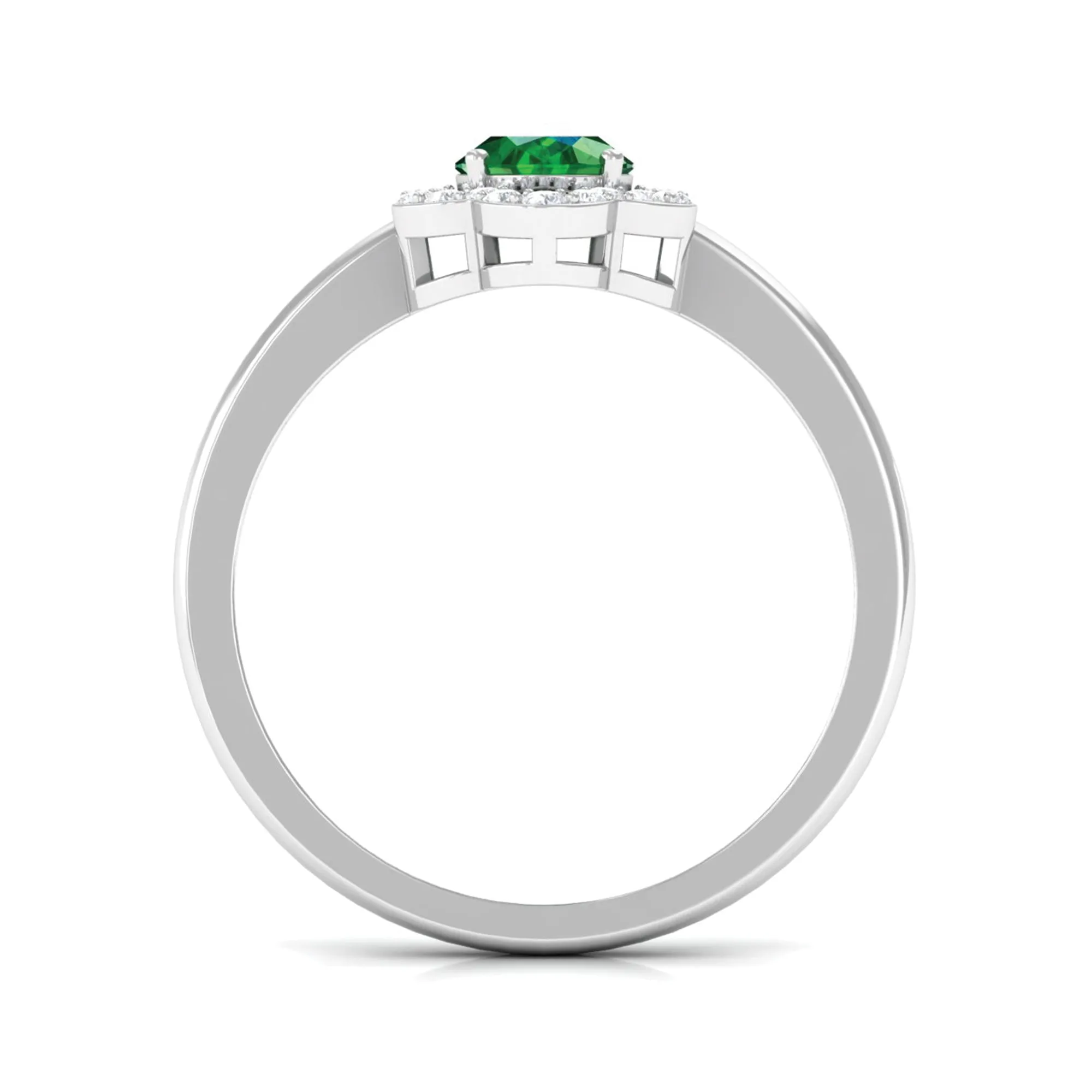 Oval Created Emerald Cocktail Flower Ring with Diamond Accent
