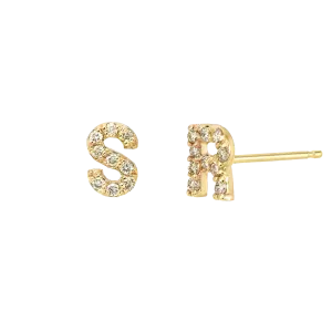 Pave Gemstone Initial Earrings