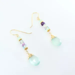 Rainbow Fluorite and Aqua Chalcedony Earring
