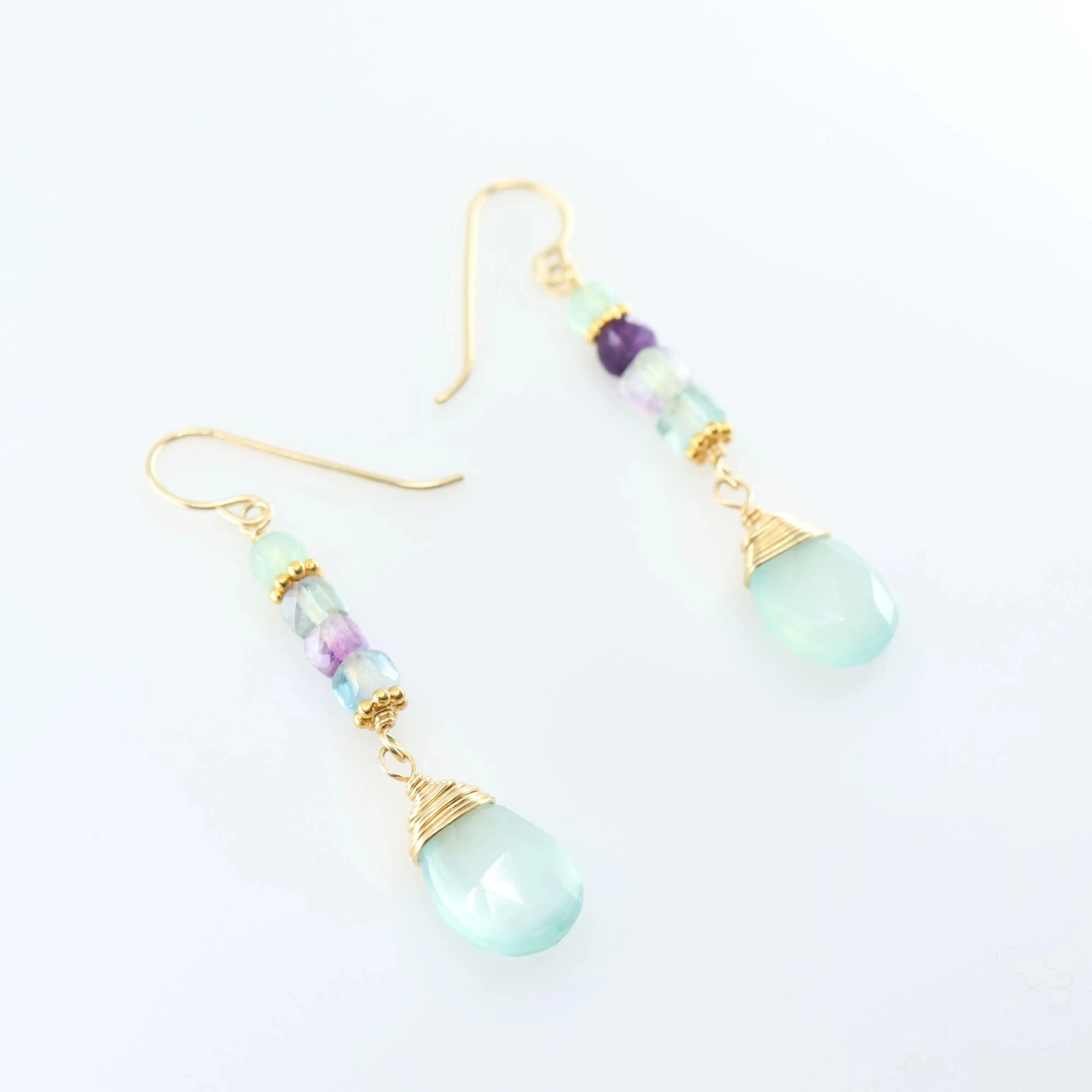 Rainbow Fluorite and Aqua Chalcedony Earring