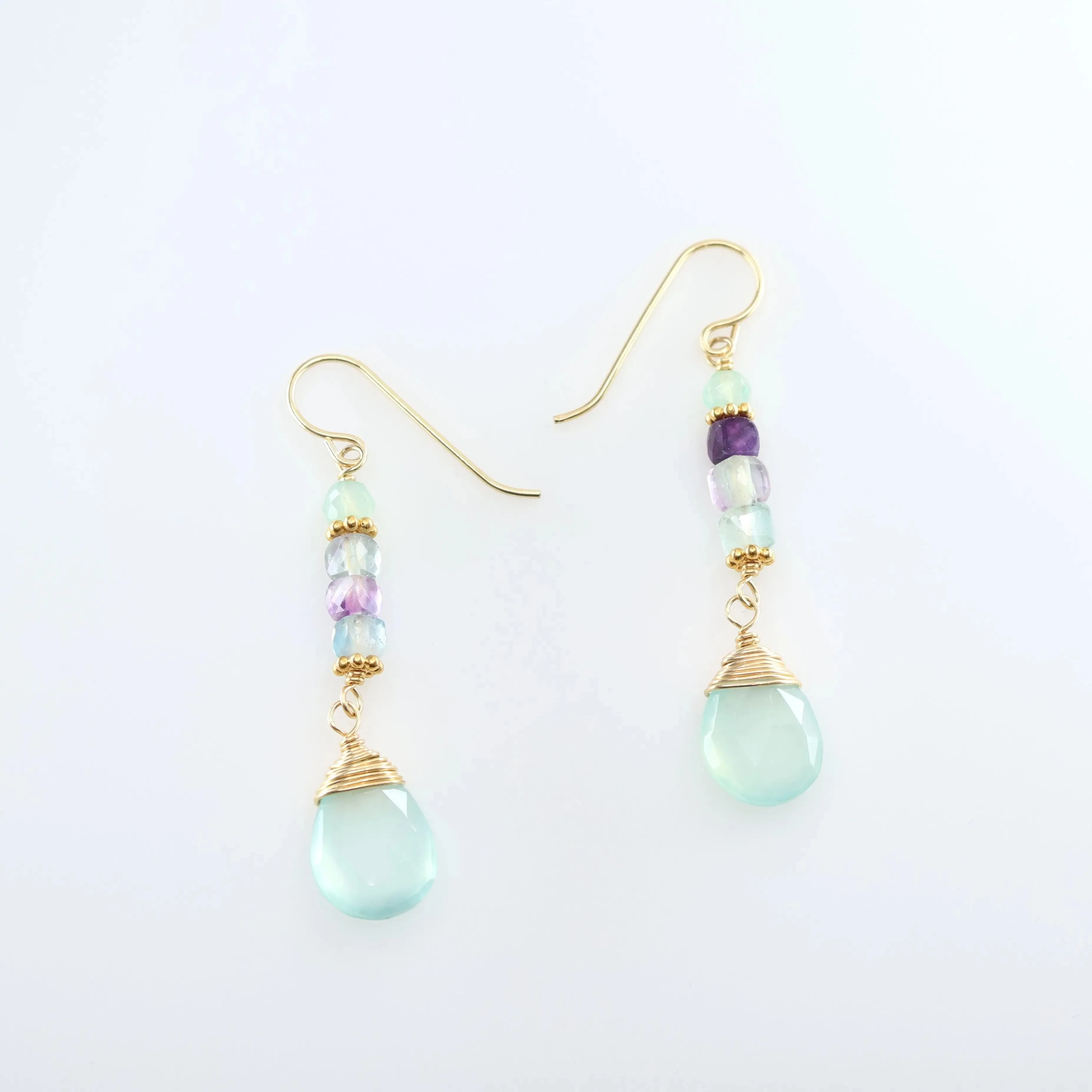 Rainbow Fluorite and Aqua Chalcedony Earring