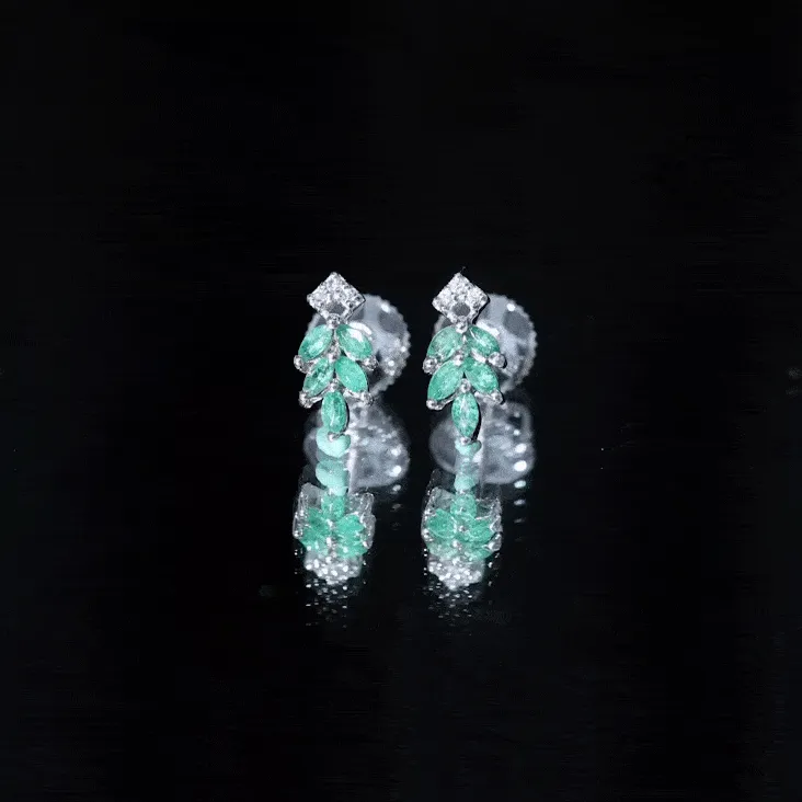 Real Emerald Leaf Stud Earrings with Moissanite