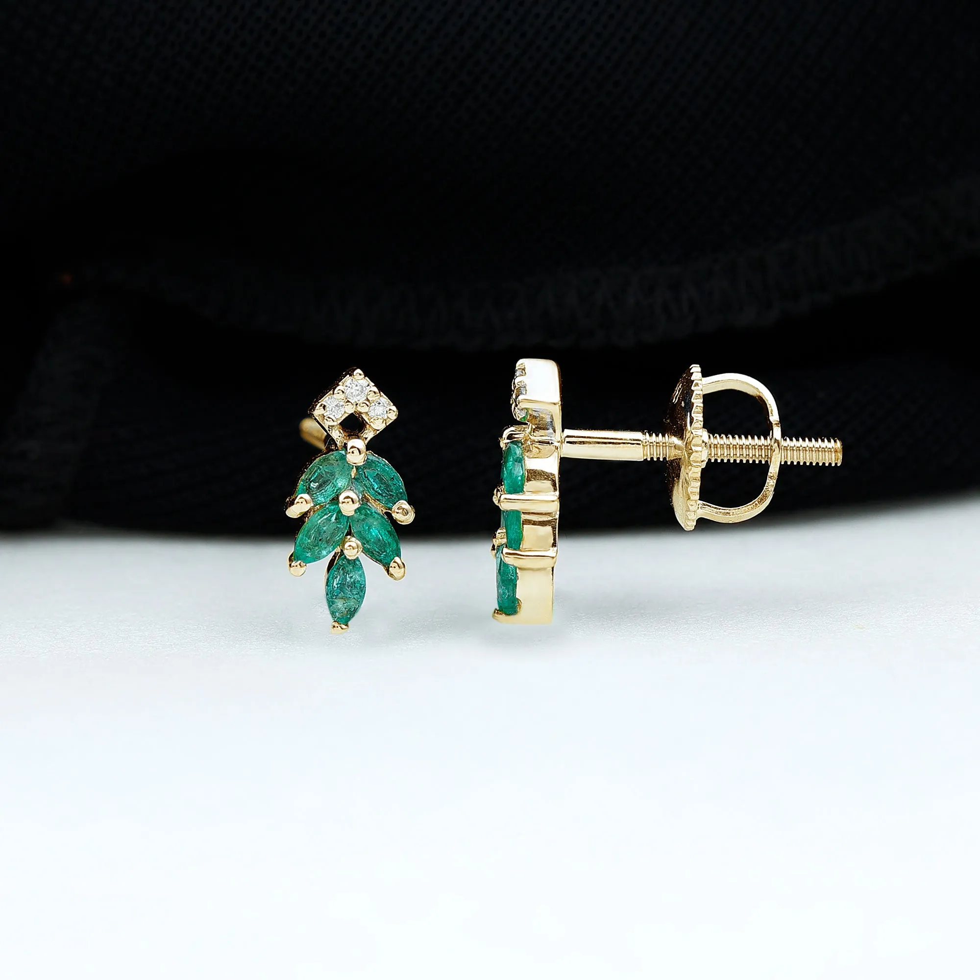 Real Emerald Leaf Stud Earrings with Moissanite
