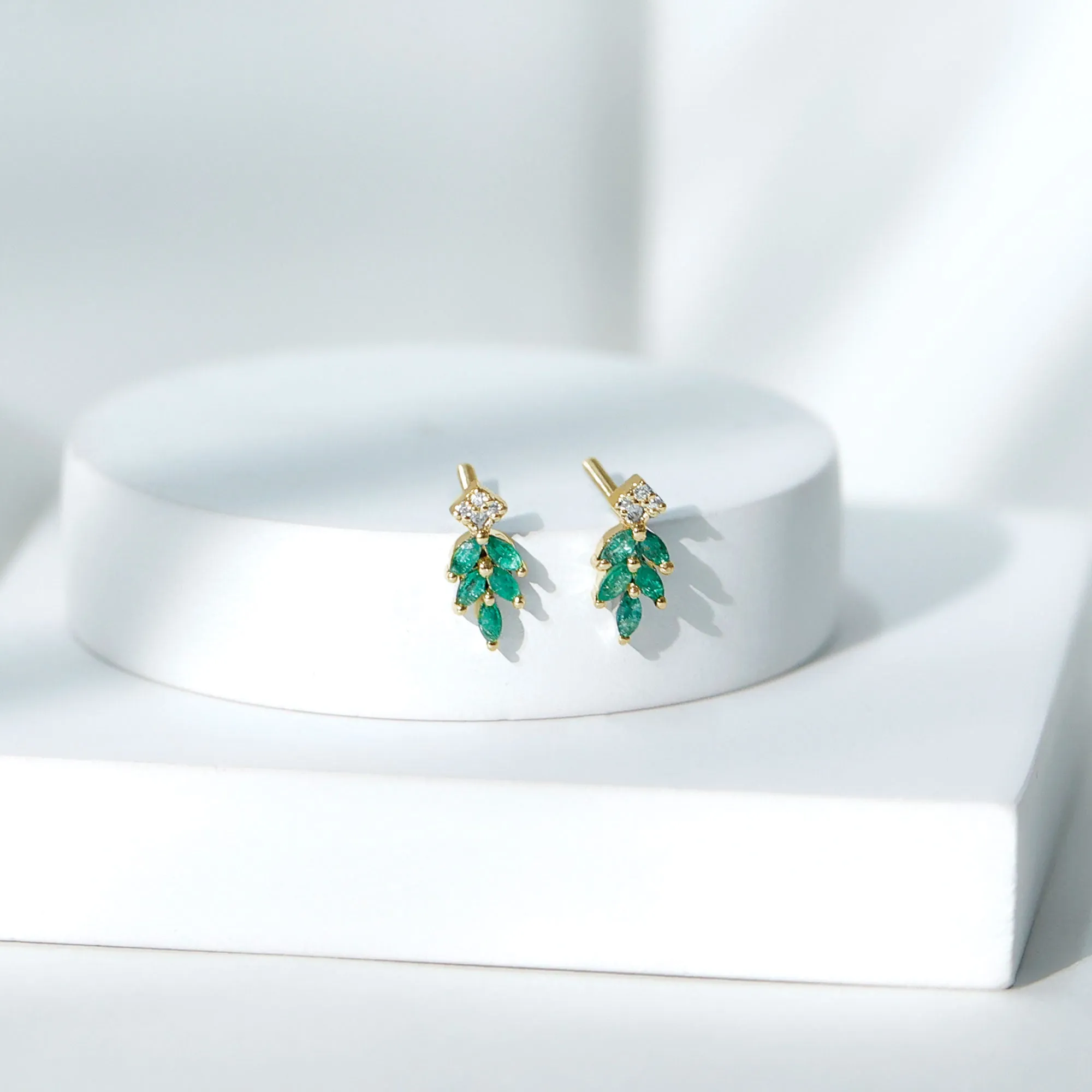 Real Emerald Leaf Stud Earrings with Moissanite
