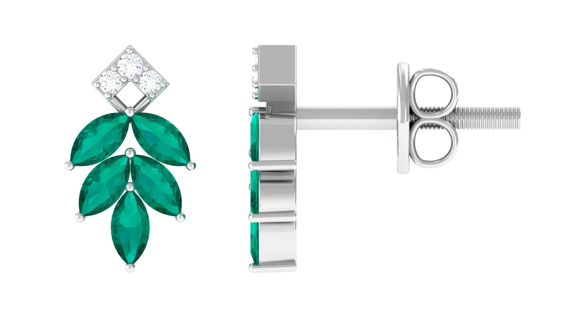 Real Emerald Leaf Stud Earrings with Moissanite
