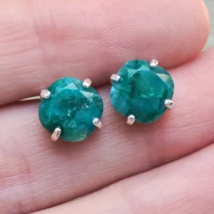 Square Natural Emerald Stud Earrings