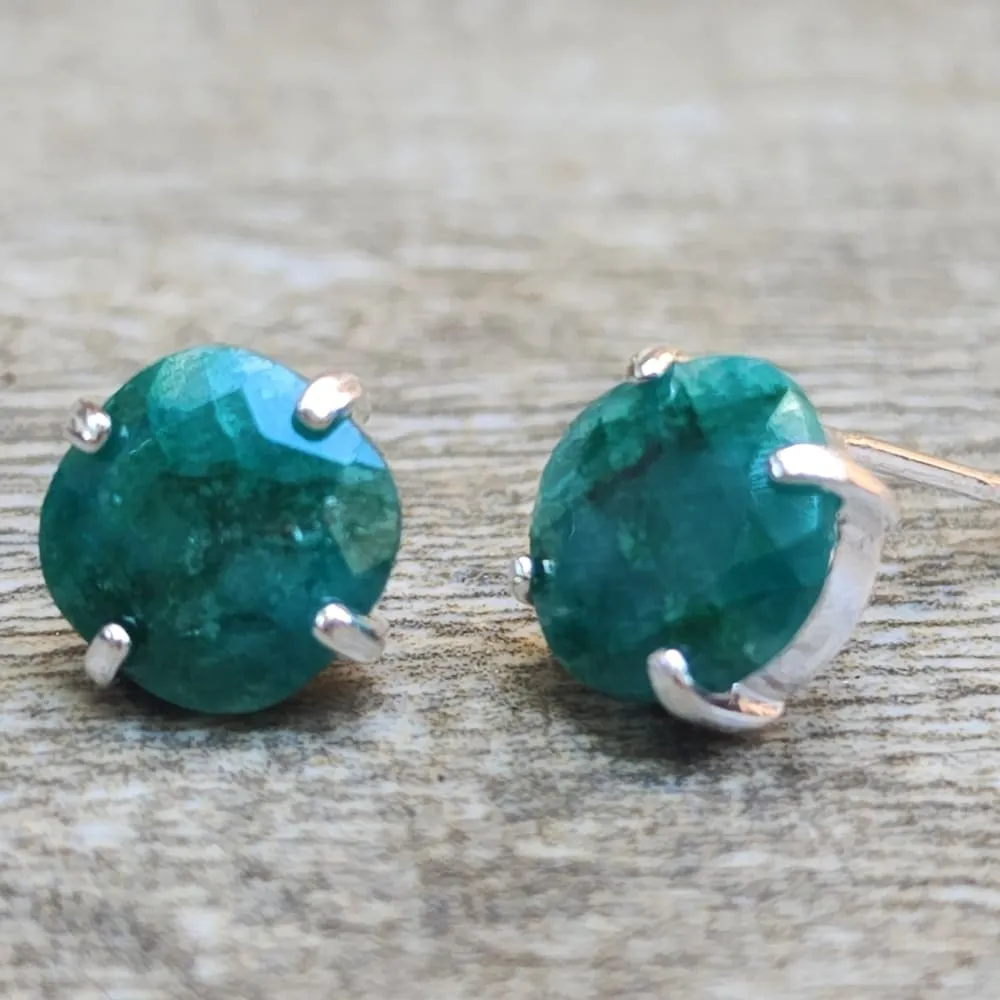 Square Natural Emerald Stud Earrings