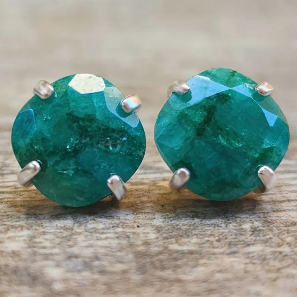 Square Natural Emerald Stud Earrings