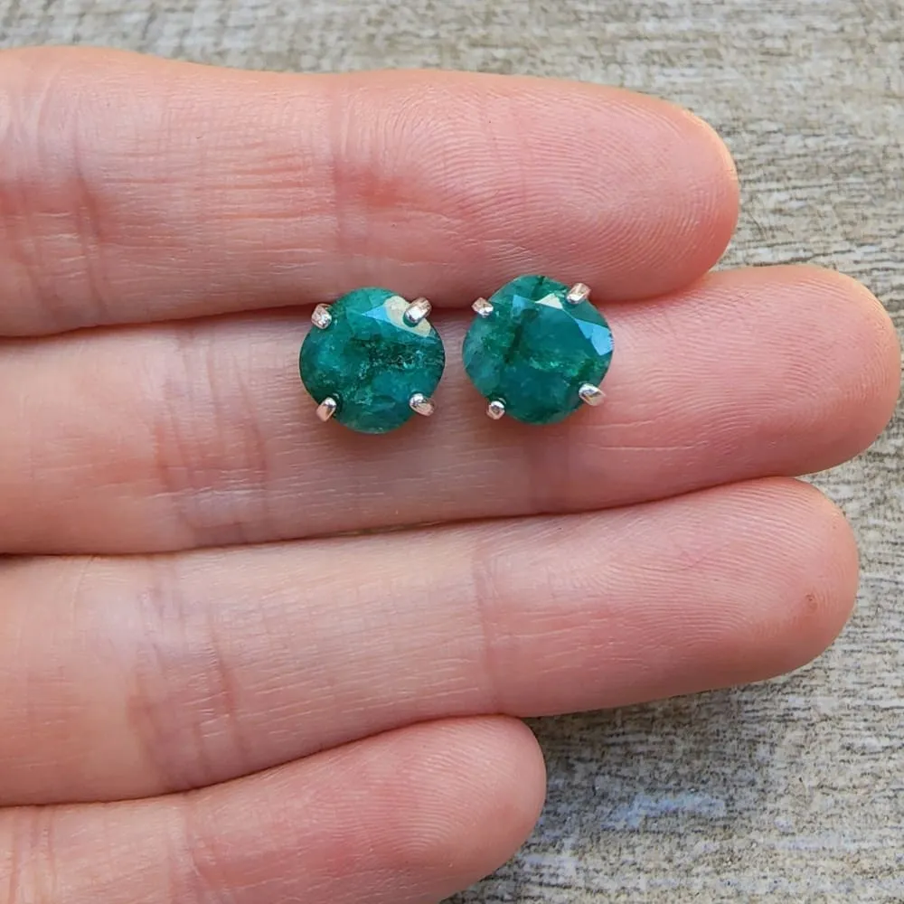 Square Natural Emerald Stud Earrings